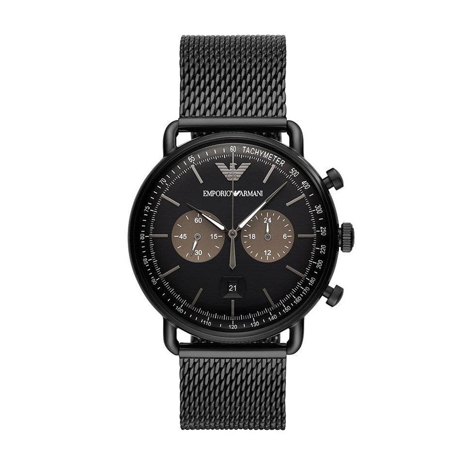 Emporio Armani Aviator Black Dial Black Mesh Bracelet Watch For Men - AR11142 Buy Now By Emporio Armani