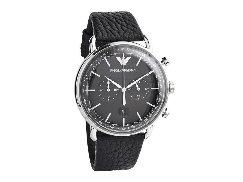 Emporio Armani Aviator Chronograph Black Dial Black Leather Strap Watch For Men - AR11143 Buy Now By Emporio Armani