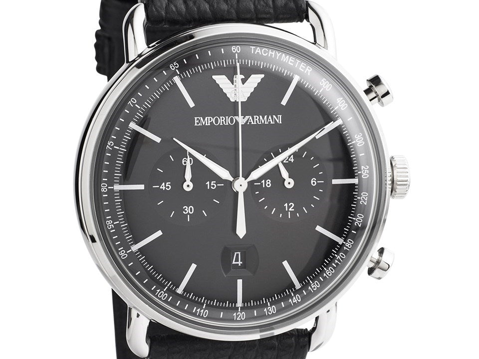 Emporio Armani Aviator Chronograph Black Dial Black Leather Strap Watch For Men - AR11143 Buy Now By Emporio Armani