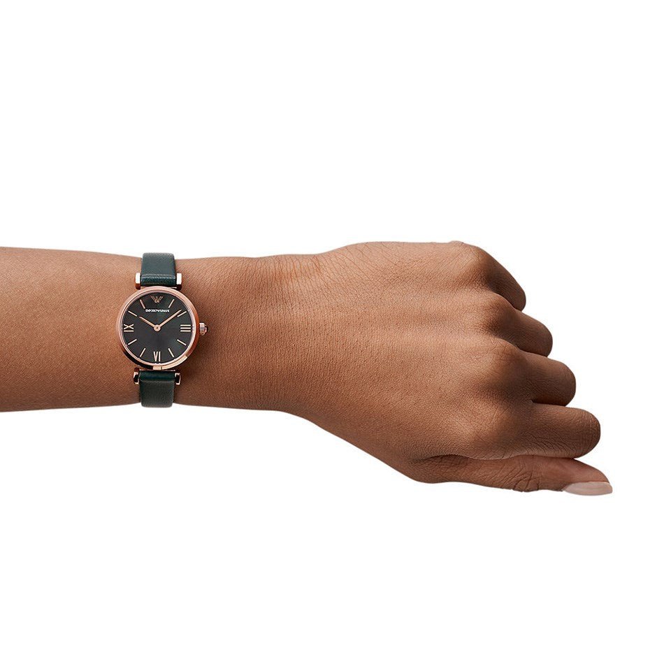 Emporio Armani Gianni T Bar Black Mother of Pearl Dial Black Leather Strap Watch For Women - AR11060 Buy Now By Emporio Armani