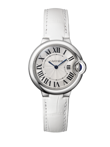 Cartier Ballon Bleu De Cartier Silver Dial White Leather Strap Watch for Women - W6920086 Buy Now By Cartier