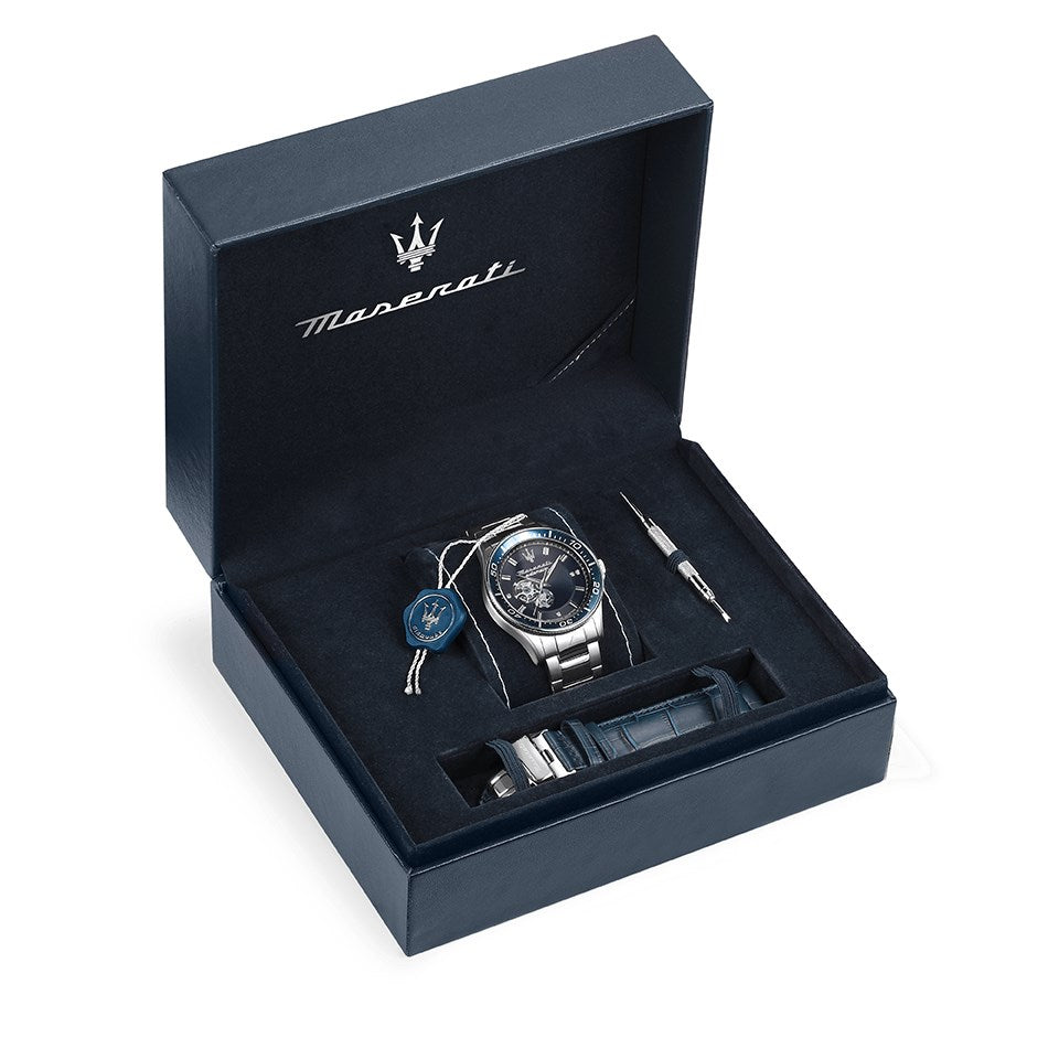 Maserati SFIDA Automatic Skeleton Blue Dial Silver Steel Strap Watch For Men - R8823140007 Buy Now By Maserati