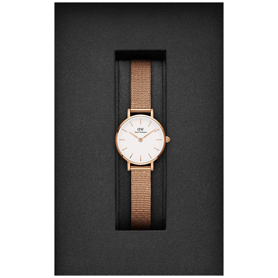 Daniel Wellington Petite Pressed Melrose White Dial Gold Mesh Bracelet Watch For Women - DW00100447 Buy Now By Daniel Wellington