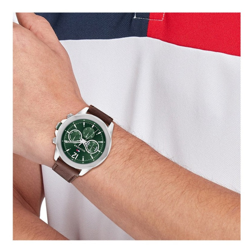 Tommy Hilfiger Lars Chronograph Green Dial Brown Leather Strap Watch For Men - 1792064 Buy Now By Tommy Hilfiger