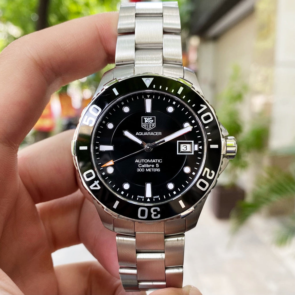 Tag Heuer Aquaracer Automatic Caliber 5 Black Dial Silver Steel Strap Watch for Men - WAN2110.BA0822 Buy Now By Tag Heuer