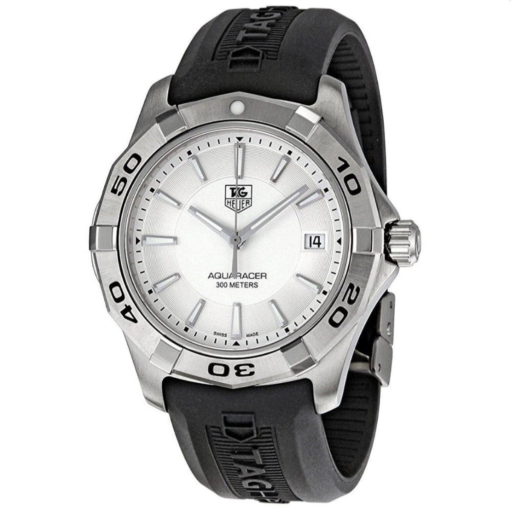 Tag Heuer Aquaracer Caliber 5 White Dial Black Rubber Strap Watch for Men - WAY2111.FT8021 Buy Now By Tag Heuer