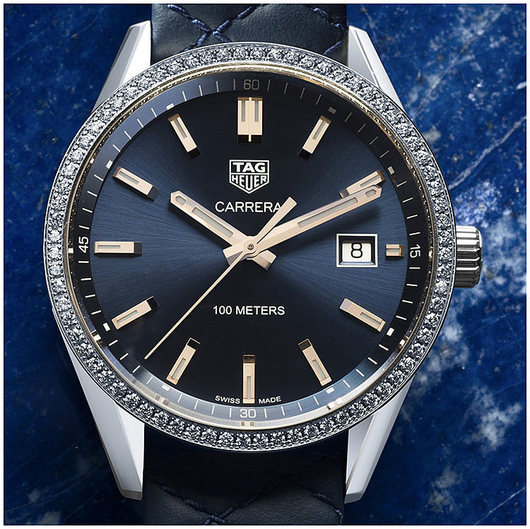 Tag Heuer Carrera Quartz Diamonds Blue Dial Blue Leather Strap Watch for Women - WAR1114.FC6391 Buy Now By Tag Heuer