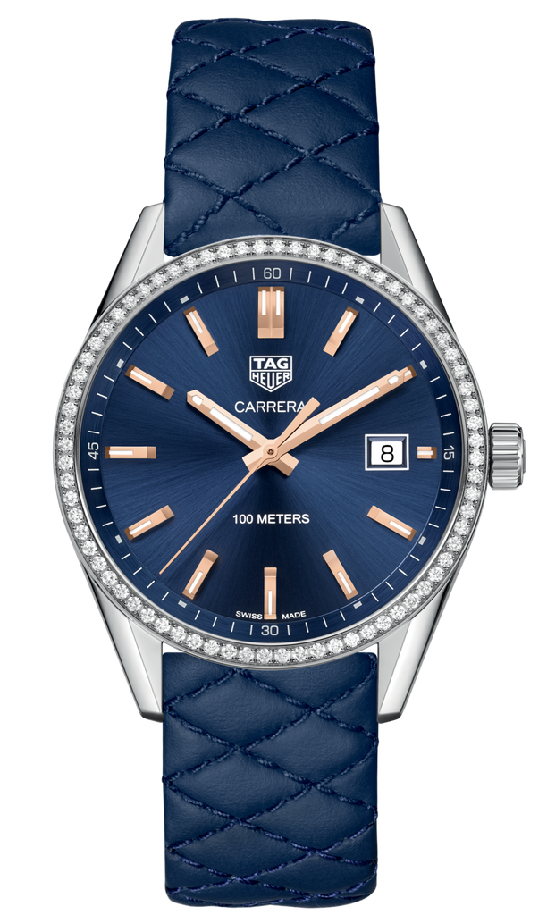 Tag Heuer Carrera Quartz Diamonds Blue Dial Blue Leather Strap Watch for Women - WAR1114.FC6391 Buy Now By Tag Heuer