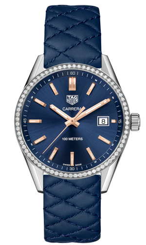 Tag Heuer Carrera Quartz Diamonds Blue Dial Blue Leather Strap Watch for Women - WAR1114.FC6391 Buy Now By Tag Heuer
