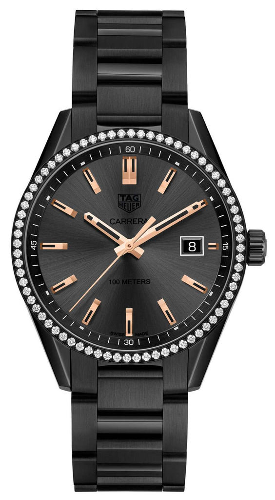 Tag Heuer Carrera Quartz Diamonds Black Dial Black Steel Strap Watch for Women - WAR1115.BA0602 Buy Now By Tag Heuer