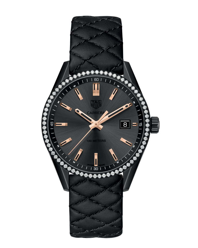 Tag Heuer Carrera Diamonds Anthracite Black Dial Black Leather Strap Watch for Women - WAR1115.FC6392 Buy Now By Tag Heuer
