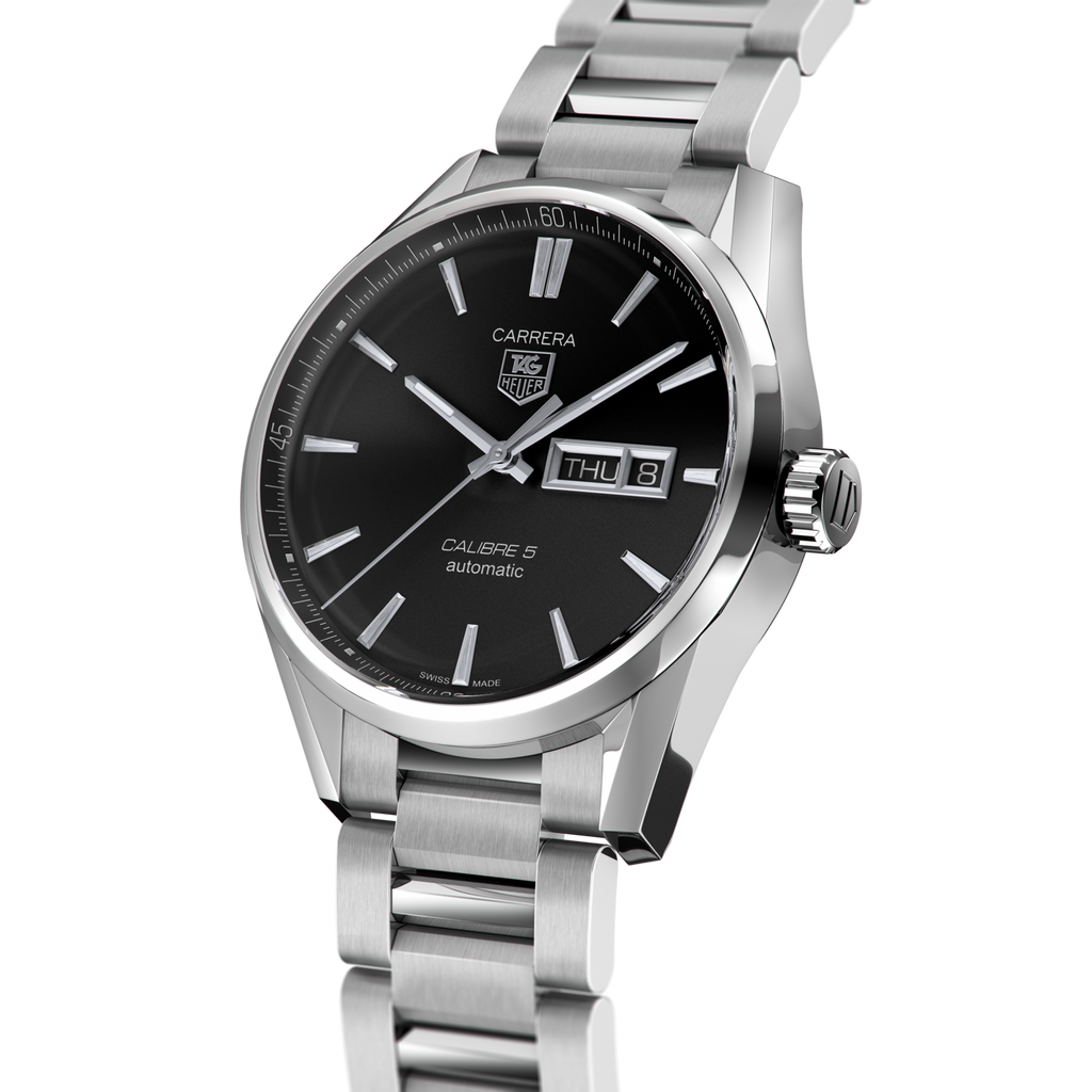 Tag Heuer Carrera Calibre 5 Automatic Black Dial Silver Steel Strap Watch for Men - WAR201A.BA0723 Buy Now By Tag Heuer