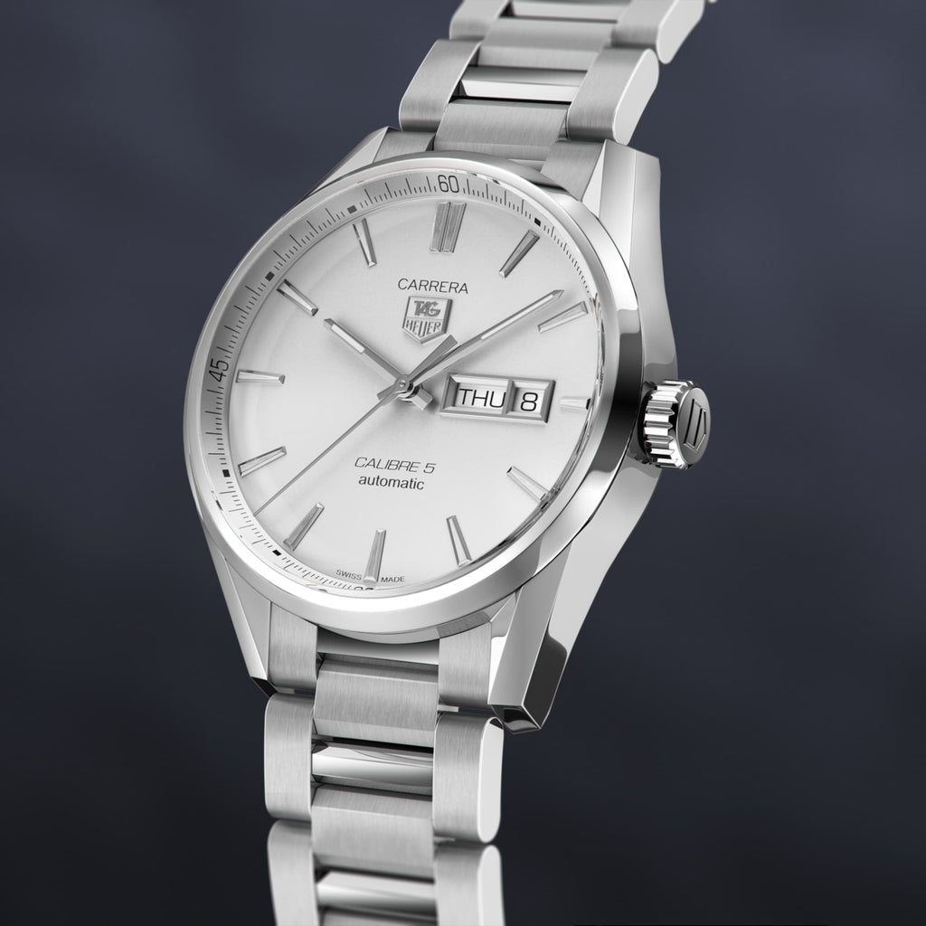 Tag Heuer Carrera Calibre 5 Automatic White Dial Silver Steel Strap Watch for Men - WAR201B.BA0723 Buy Now By Tag Heuer