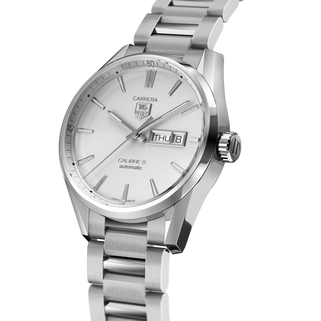 Tag Heuer Carrera Calibre 5 Automatic White Dial Silver Steel Strap Watch for Men - WAR201B.BA0723 Buy Now By Tag Heuer