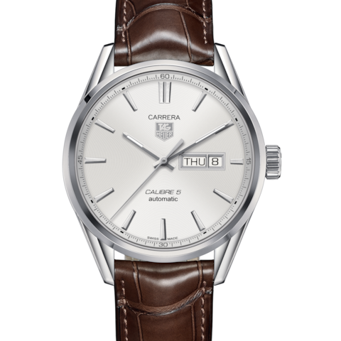 Tag Heuer Carrera Calibre 5 Automatic White Dial Brown Leather Strap Watch for Men - WAR201B.FC6291 Buy Now By Tag Heuer