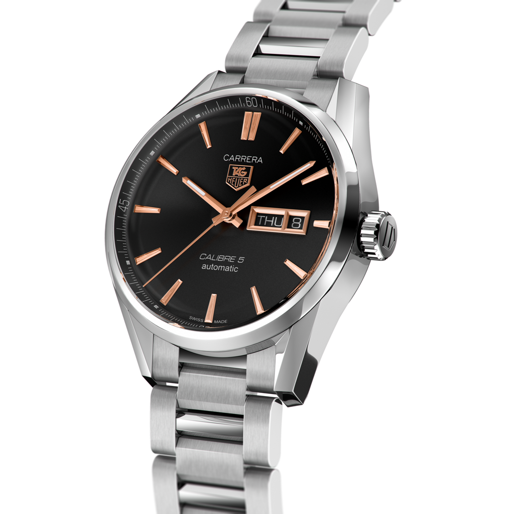 Tag Heuer Carrera Calibre 5 Automatic Black Dial Silver Steel Strap Watch for Men - WAR201C.BA0723 Buy Now By Tag Heuer