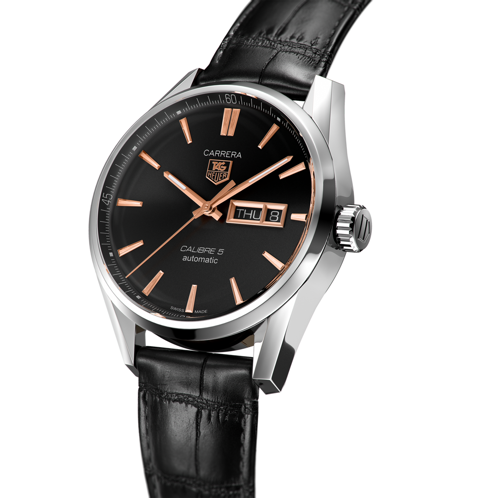 Tag Heuer Carrera Calibre 5 Automatic Black Dial Black Leather Strap Watch for Men - WAR201C.FC6266 Buy Now By Tag Heuer