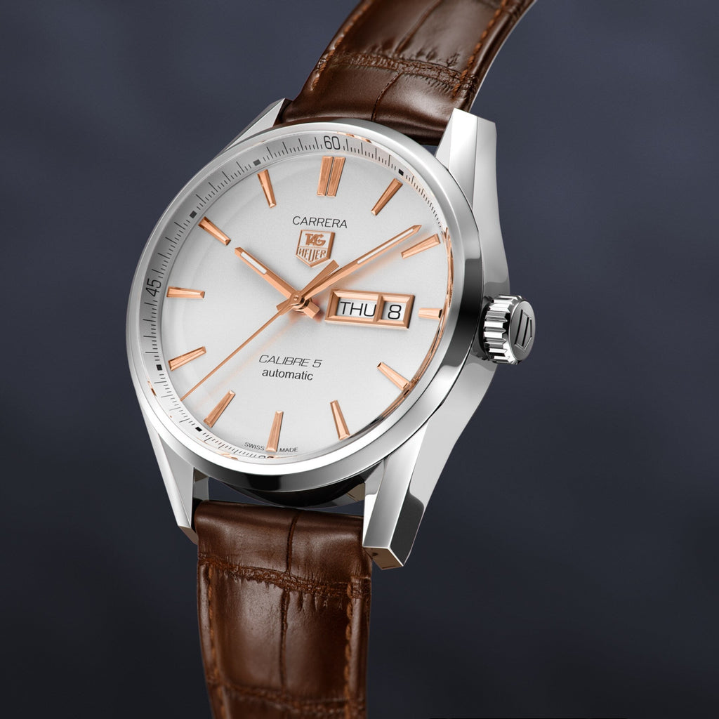 Tag Heuer Carrera Calibre 5 Automatic White Dial Brown Leather Strap Watch for Men - WAR201D.FC6291 Buy Now By Tag Heuer