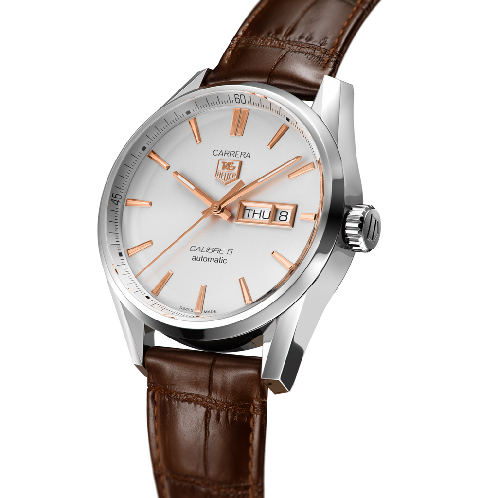 Tag Heuer Carrera Calibre 5 Automatic White Dial Brown Leather Strap Watch for Men - WAR201D.FC6291 Buy Now By Tag Heuer