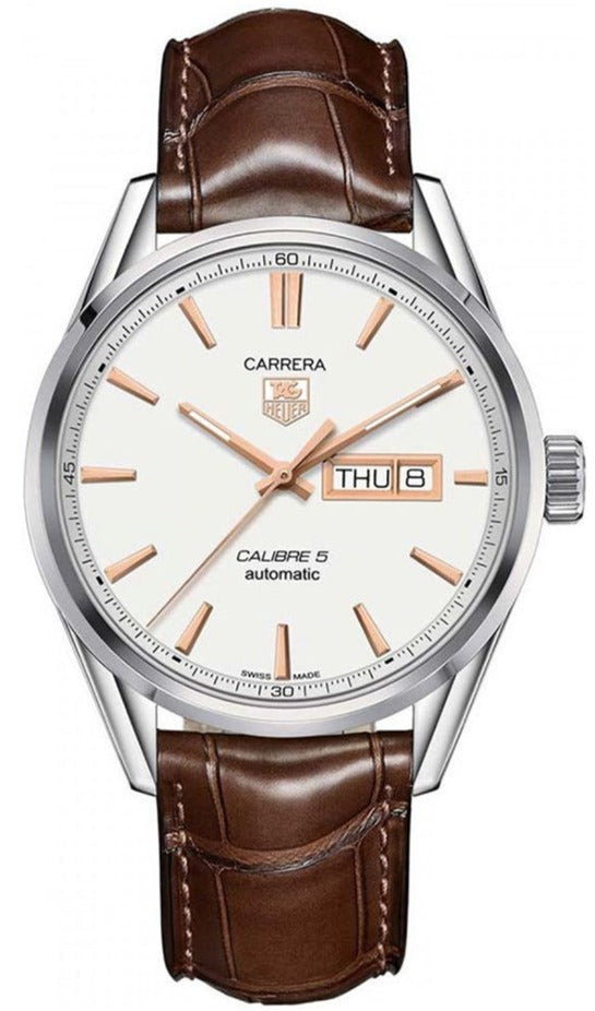 Tag Heuer Carrera Calibre 5 Automatic White Dial Brown Leather Strap Watch for Men - WAR201D.FC6291 Buy Now By Tag Heuer