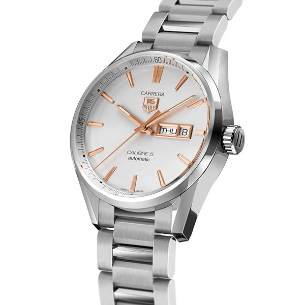 Tag Heuer Carrera Calibre 5 White Dial Silver Steel Strap Watch for Men - WAR201D.BA0723 Buy Now By Tag Heuer
