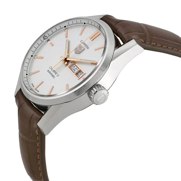 Tag Heuer Carrera Calibre 5 Automatic White Dial Brown Leather Strap Watch for Men - WAR201D.FC6291 Buy Now By Tag Heuer