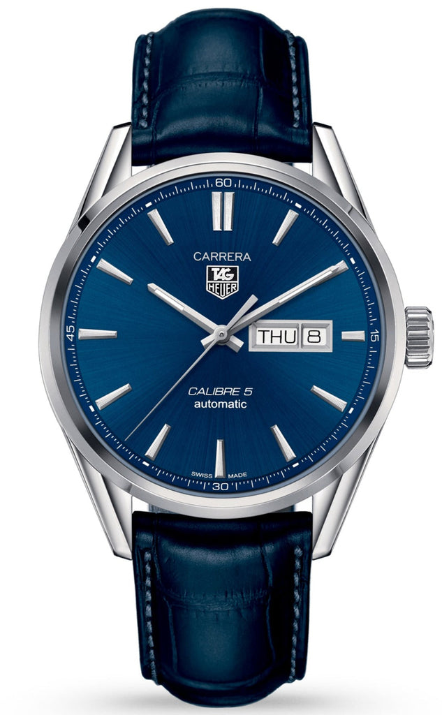 Tag Heuer Carrera Calibre 5 Automatic Blue Dial Blue Leather Strap Watch for Men - WAR201E.FC6292 Buy Now By Tag Heuer