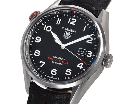 Tag Heuer Carrera Calibre 5 Drive Timer Black Dial Black Leather Strap Watch for Men - WAR2A10.FC6337 Buy Now By Tag Heuer