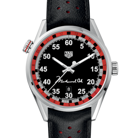 Tag Heuer Carrera Muhammad Ali Calibre 5 Black Dial Black Leather Strap Watch for Men - WAR2A11.FC6337 Buy Now By Tag Heuer