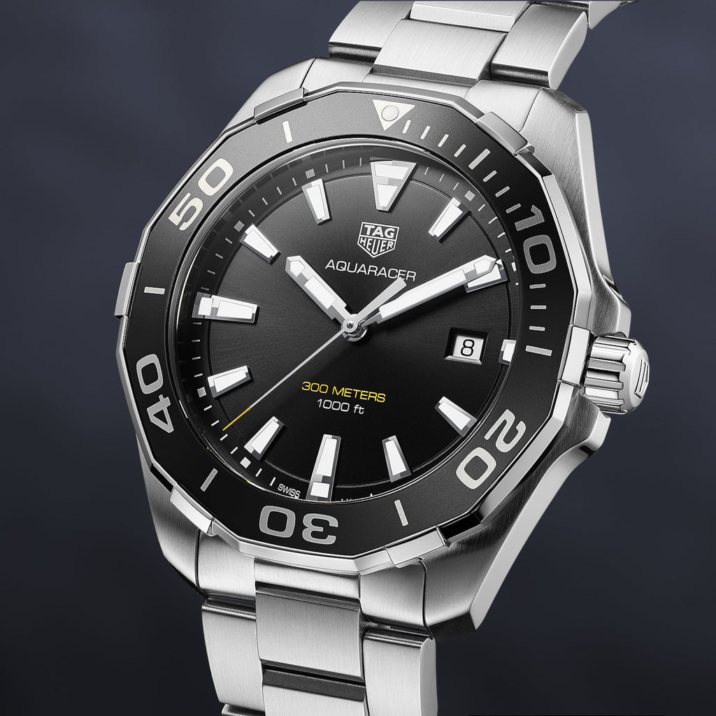 Tag Heuer Aquaracer Quartz Black Dial Silver Steel Strap Watch for Men - WAY101A.BA0746 Buy Now By Tag Heuer