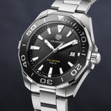 Tag Heuer Aquaracer Quartz Black Dial Silver Steel Strap Watch for Men - WAY101A.BA0746 Buy Now By Tag Heuer