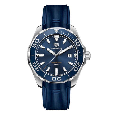 Tag Heuer Aquaracer Quartz Blue Dial Blue Rubber Strap Watch for Men - WAY101C.FT6153 Buy Now By Tag Heuer