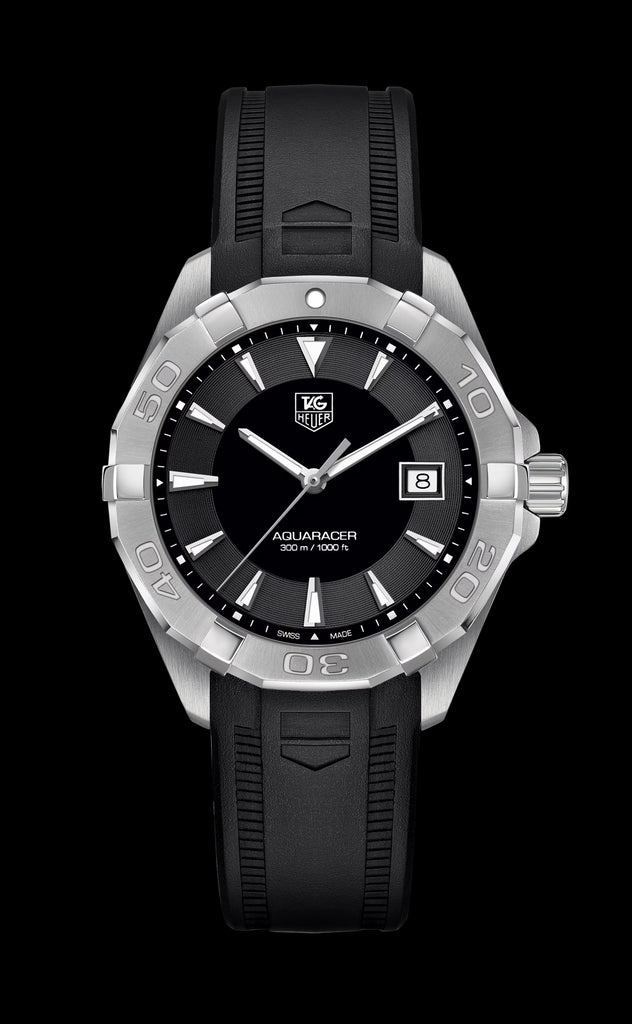 Tag Heuer Aquaracer Quartz Black Dial Black Rubber Strap Watch for Men - WAY1110.FT8021 Buy Now By Tag Heuer