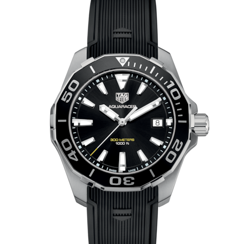 Tag Heuer Aquaracer Black Dial Black Rubber Strap Watch for Men - WAY111A.FT6151 Buy Now By Tag Heuer
