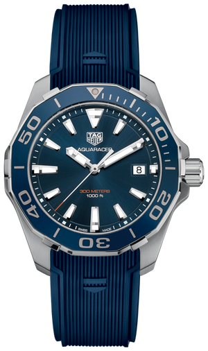 Tag Heuer Aquaracer Blue Dial Blue Rubber Strap Watch for Men - WAY111C.FT6155 Buy Now By Tag Heuer
