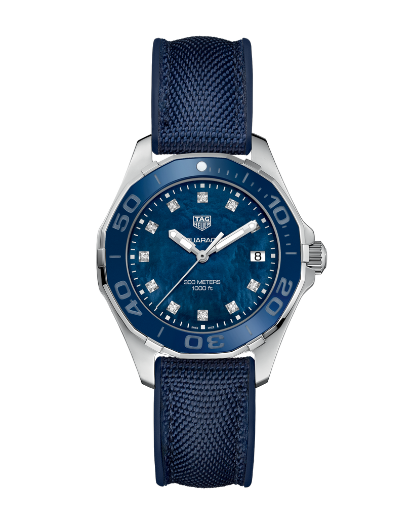 Tag Heuer Aquaracer Quartz Mother of Pearl Blue Dial Blue NATO Strap Watch for Women - WAY131L.FT6091 Buy Now By Tag Heuer