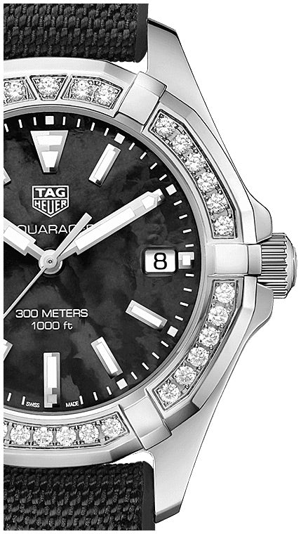 Tag Heuer Aquaracer Diamonds Mother of Pearl Black Dial Black Nylon Strap Watch for Women - WAY131P.FT6092 Buy Now By Tag Heuer