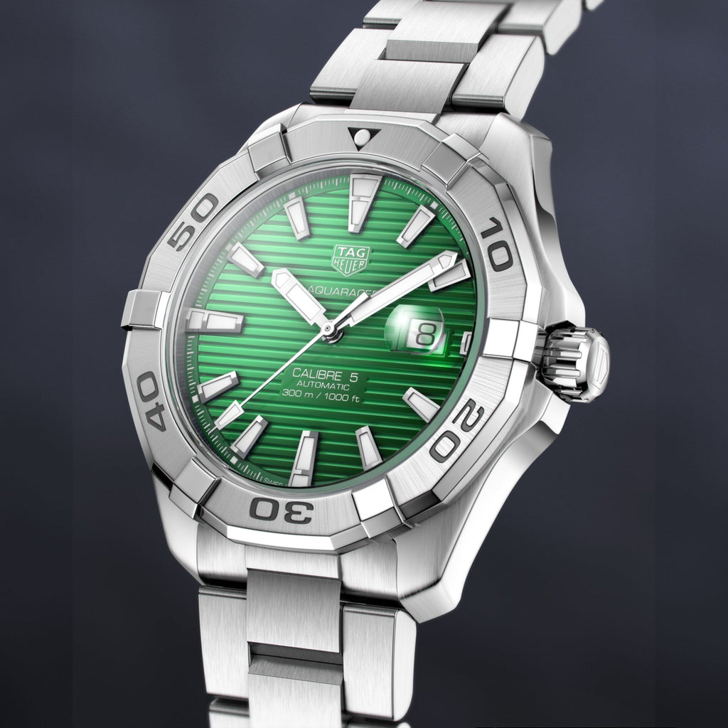 Tag Heuer Aquaracer Calibre 5 Automatic Green Dial Silver Steel Strap Watch for Men - WAY2015.BA0927 Buy Now By Tag Heuer
