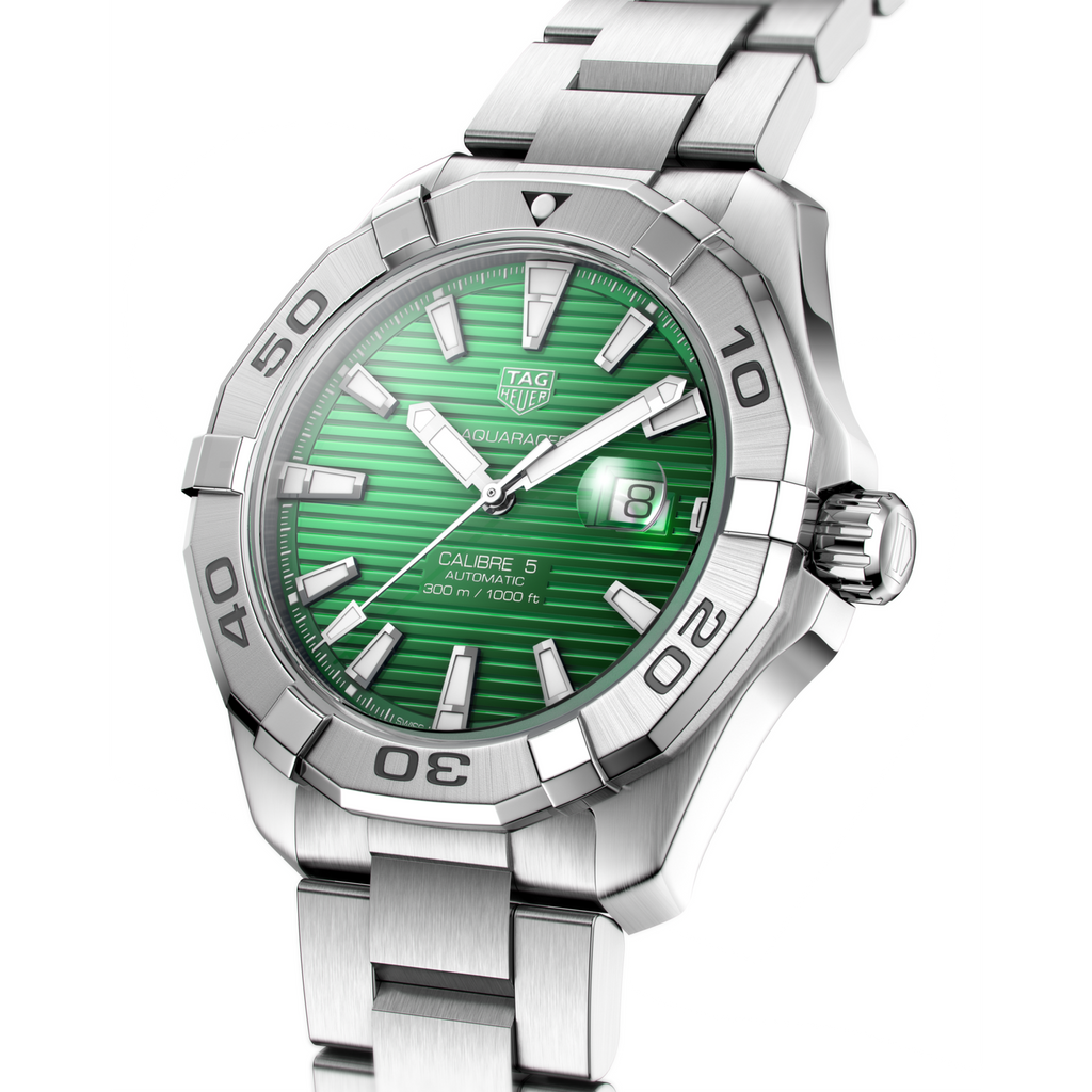 Tag Heuer Aquaracer Calibre 5 Automatic Green Dial Silver Steel Strap Watch for Men - WAY2015.BA0927 Buy Now By Tag Heuer