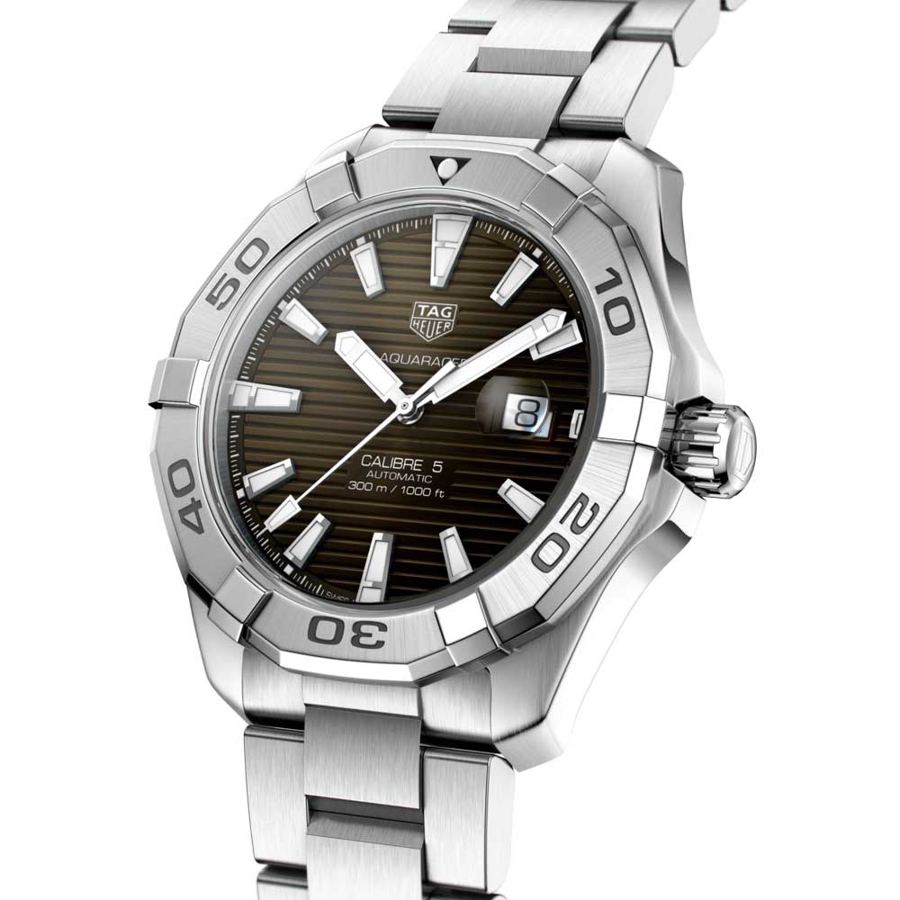 Tag Heuer Aquaracer Calibre 5 Automatic Sunray Brown Dial Silver Steel Strap Watch for Men - WAY2018.BA0927 Buy Now By Tag Heuer