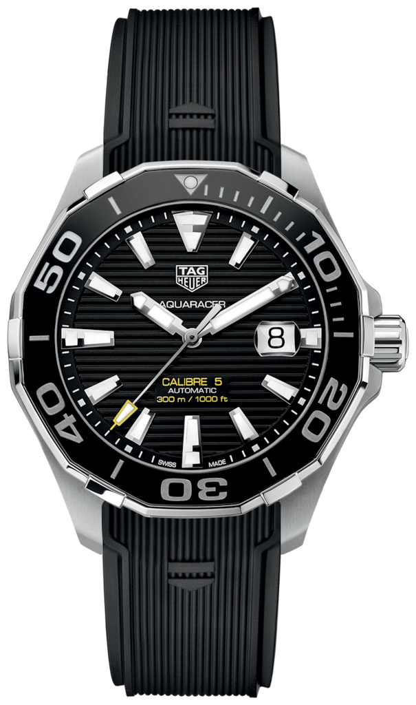 Tag Heuer Aquaracer Calibre 5 Automatic Black Dial Black Rubber Strap Watch for Men - WAY201A.FT6142 Buy Now By Tag Heuer