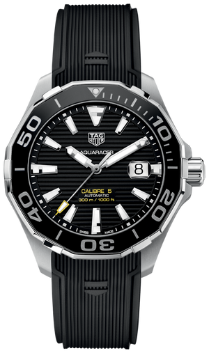 Tag Heuer Aquaracer Calibre 5 Automatic Black Dial Black Rubber Strap Watch for Men - WAY201A.FT6142 Buy Now By Tag Heuer