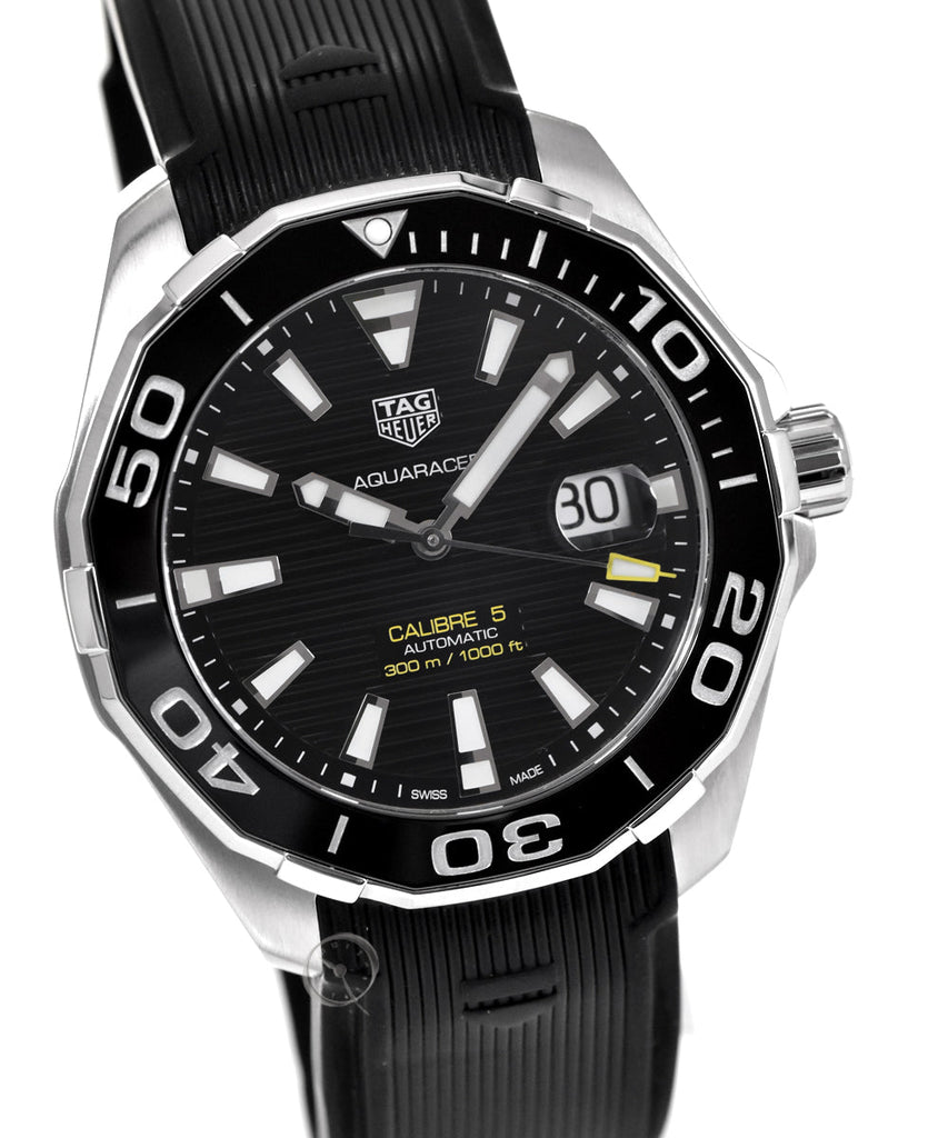 Tag Heuer Aquaracer Calibre 5 Automatic Black Dial Black Rubber Strap Watch for Men - WAY201A.FT6142 Buy Now By Tag Heuer
