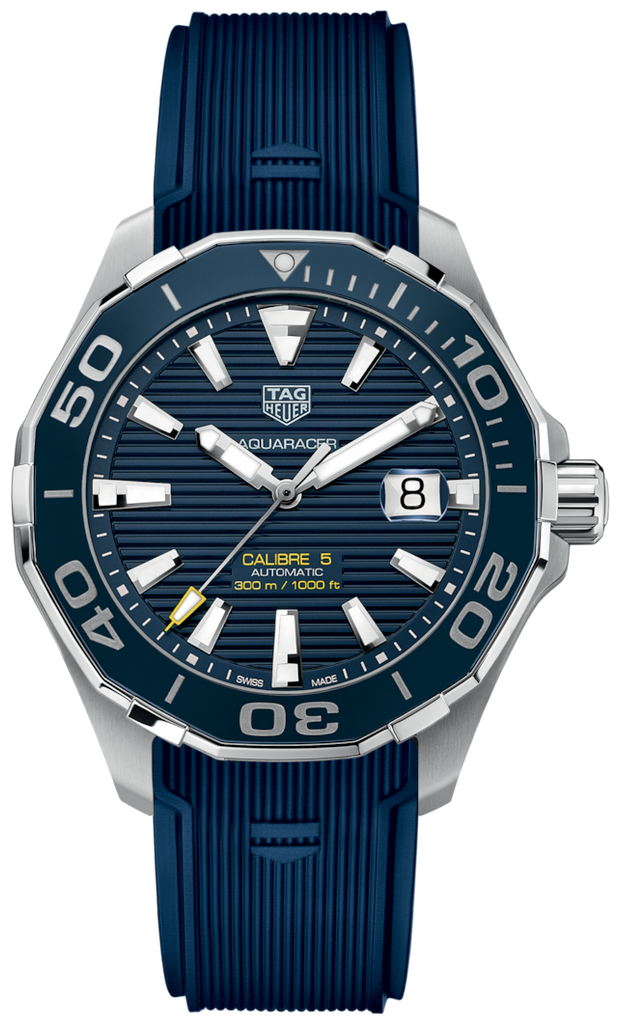 Tag Heuer Aquaracer Calibre 5 Automatic Blue Dial Blue Rubber Strap Watch for Men - WAY201B.FT6150 Buy Now By Tag Heuer
