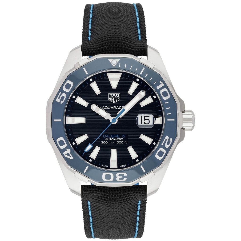 Tag Heuer Aquaracer Calibre 5 Automatic Black Dial Black Nylon Strap Watch for Men - WAY201C.FC6395 Buy Now By Tag Heuer