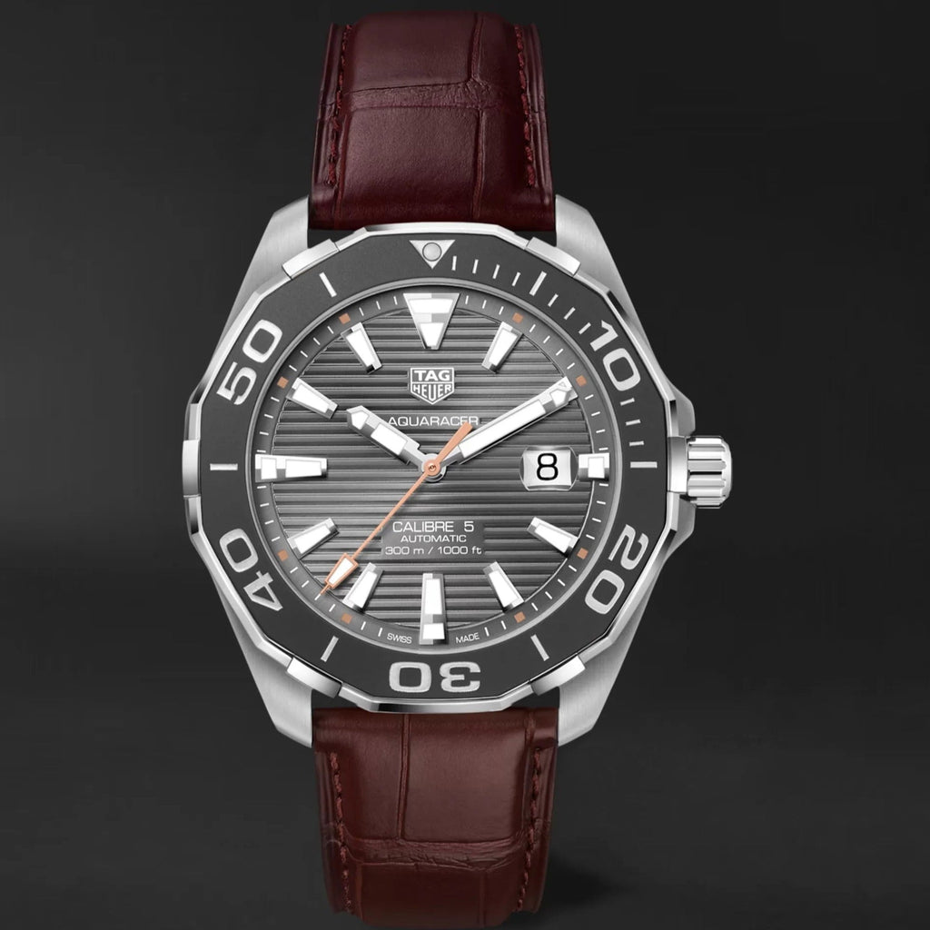 Tag Heuer Aquaracer Caliber 5 Black Dial Brown Leather Strap Watch for Men - WAY201M.FC6474 Buy Now By Tag Heuer