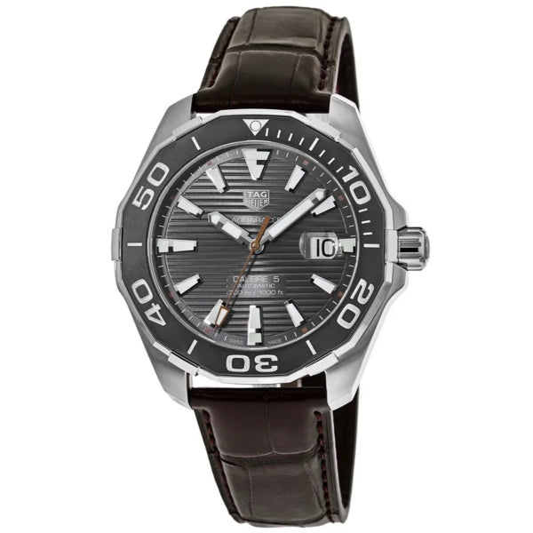 Tag Heuer Aquaracer Caliber 5 Black Dial Brown Leather Strap Watch for Men - WAY201M.FC6474 Buy Now By Tag Heuer