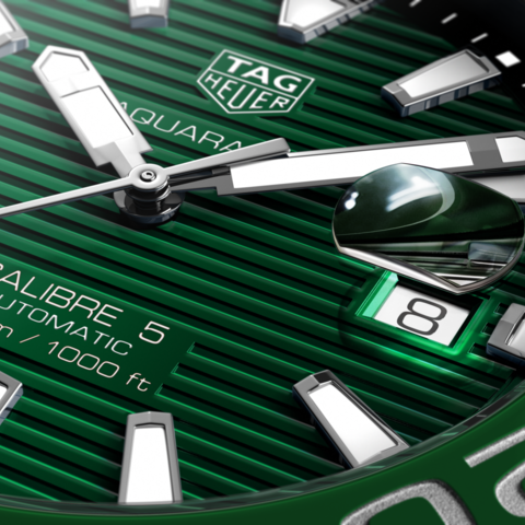 Tag Heuer Aquaracer Calibre 5 Green Dial Silver Steel Strap Watch for Men - WAY201S.BA0927 Buy Now By Tag Heuer