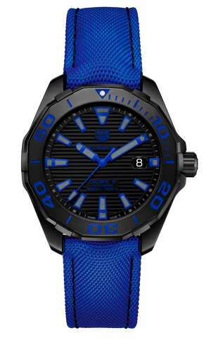 Tag Heuer Aquaracer Calibre 5 Automatic Titanium Blue Dial Blue Nylon Strap Watch for Gents - WAY208B.FC6382 Buy Now By Tag Heuer
