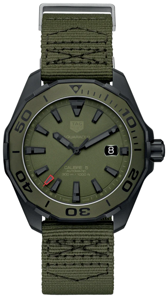 Tag Heuer Aquaracer Automatic Green Dial Khakhi Green Nylon Strap Watch for Men - WAY208E.FC8222 Buy Now By Tag Heuer